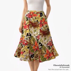 Talbots Petites 12 Silk Floral A-Line Skirt Petite Midi